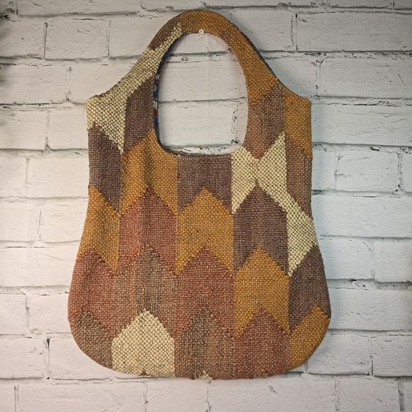ANNAHMOL WOOL PURSE TOTE BAG BOHO TEXTURED BROWNS GEOMETRIC EUC VINTAGE - Picture 8 of 10